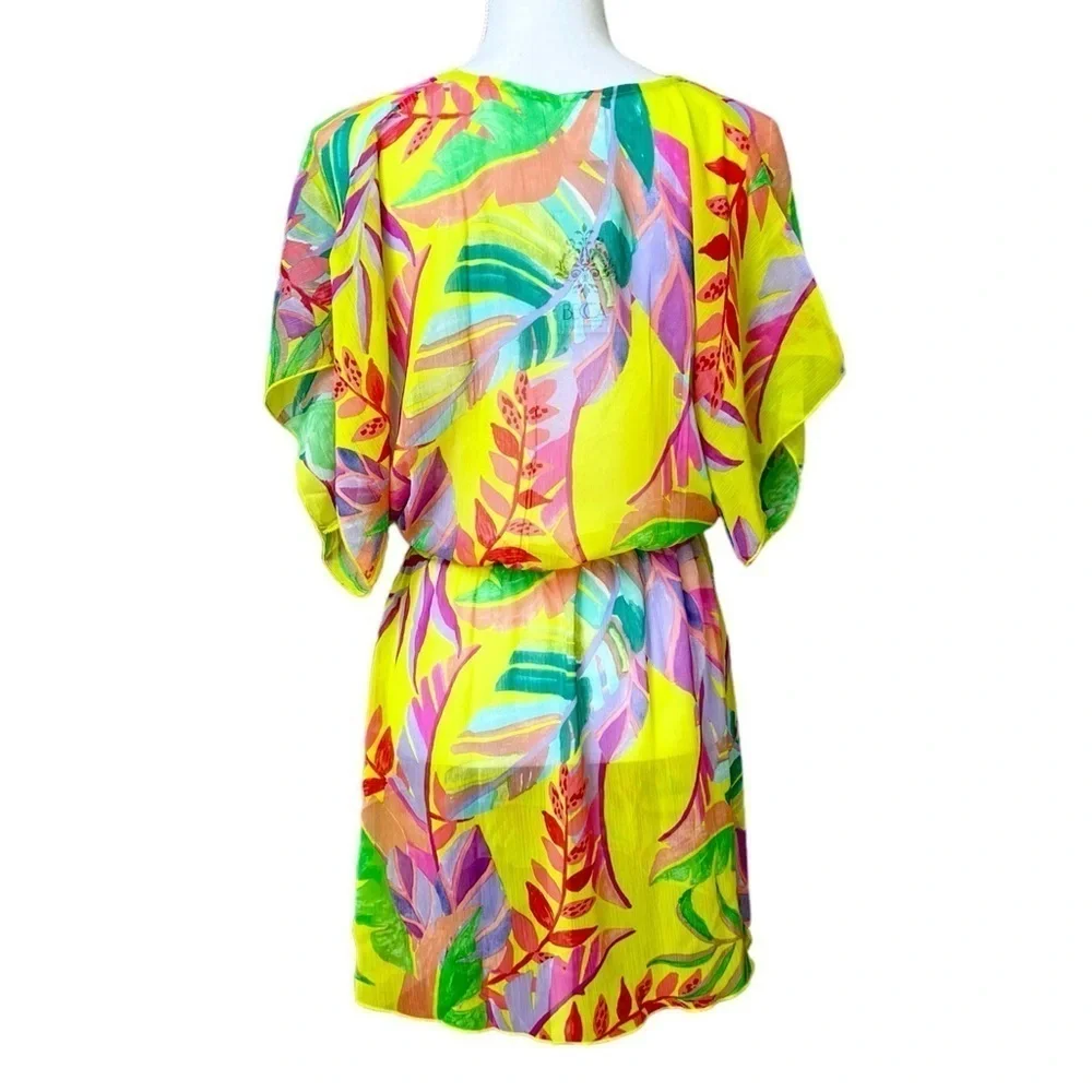 BECCA Sheer Swimsuit Coverup Colorful Floral Kimono Size XS/S